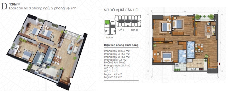 Mặt bằng thiết kế căn hộ 128m2