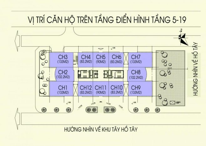 Mặt bằng căn hộ điển hình tầng 5-19 tòa N03T5 Ngoại Giao Đoàn